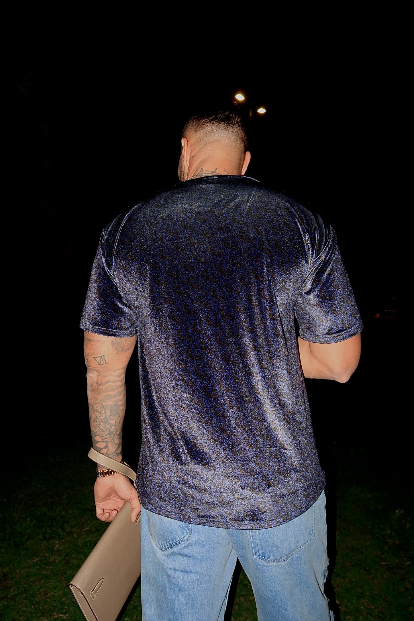 Oversized blue-black velvet T-shirt