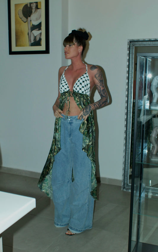 Cover-up maxi top with keffiyeh pattern called “my war”