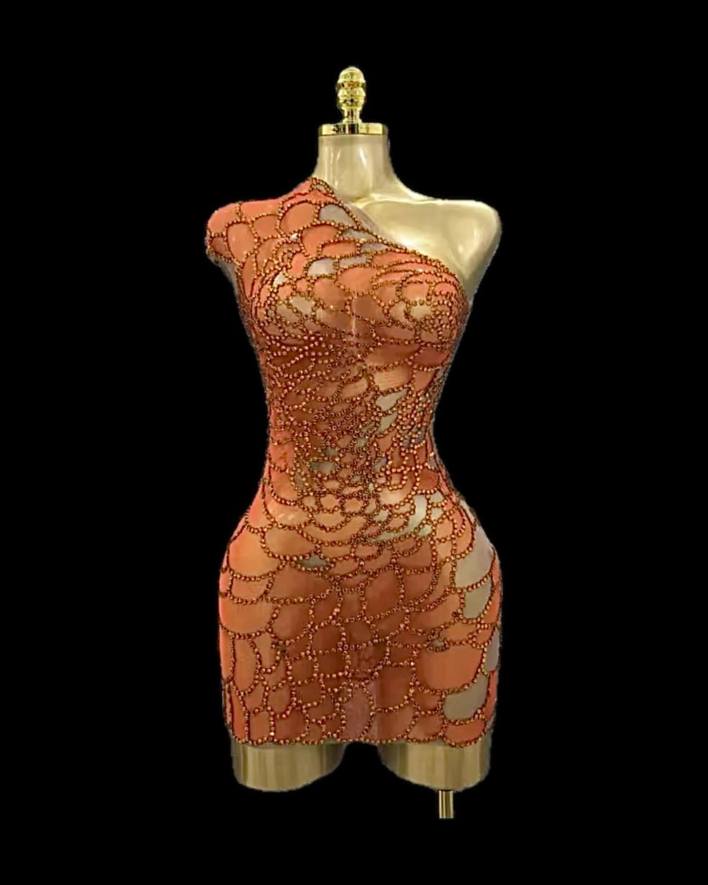 Embellished crystal orange mini dress