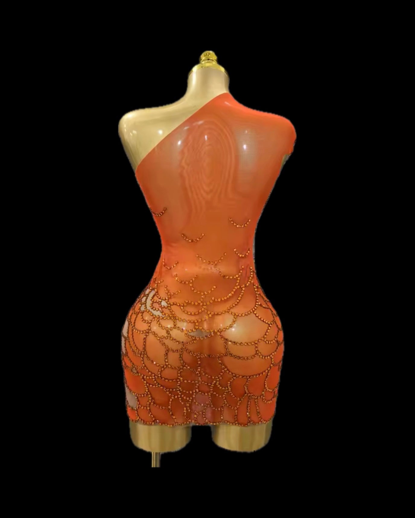 Embellished crystal orange mini dress