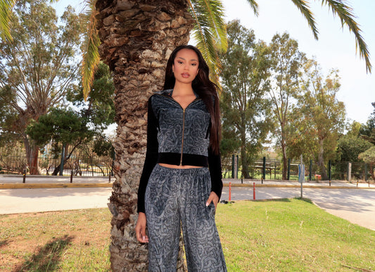 Black Snake velvet high neck zipped jacket