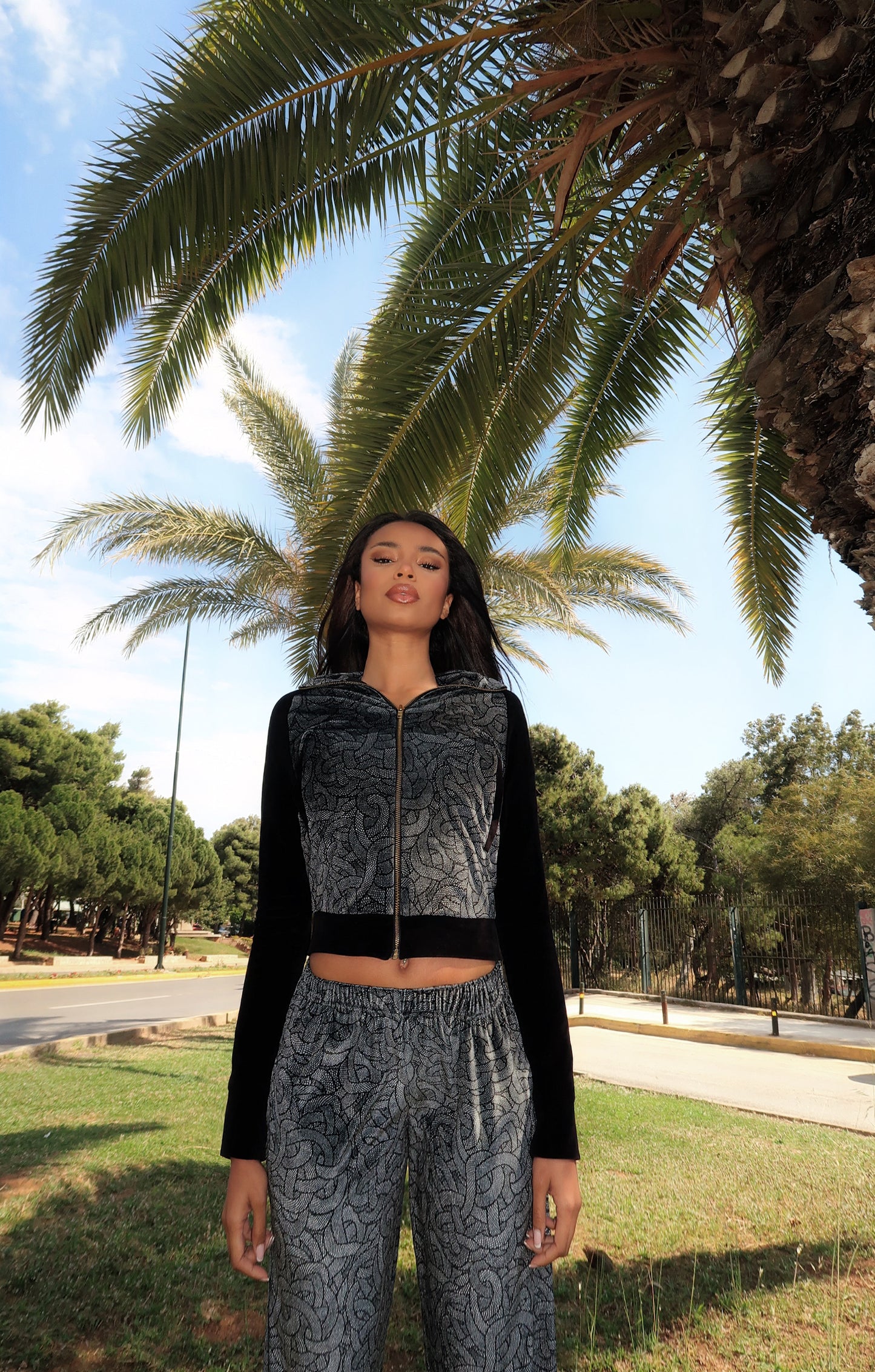 Black Snake velvet high neck zipped jacket